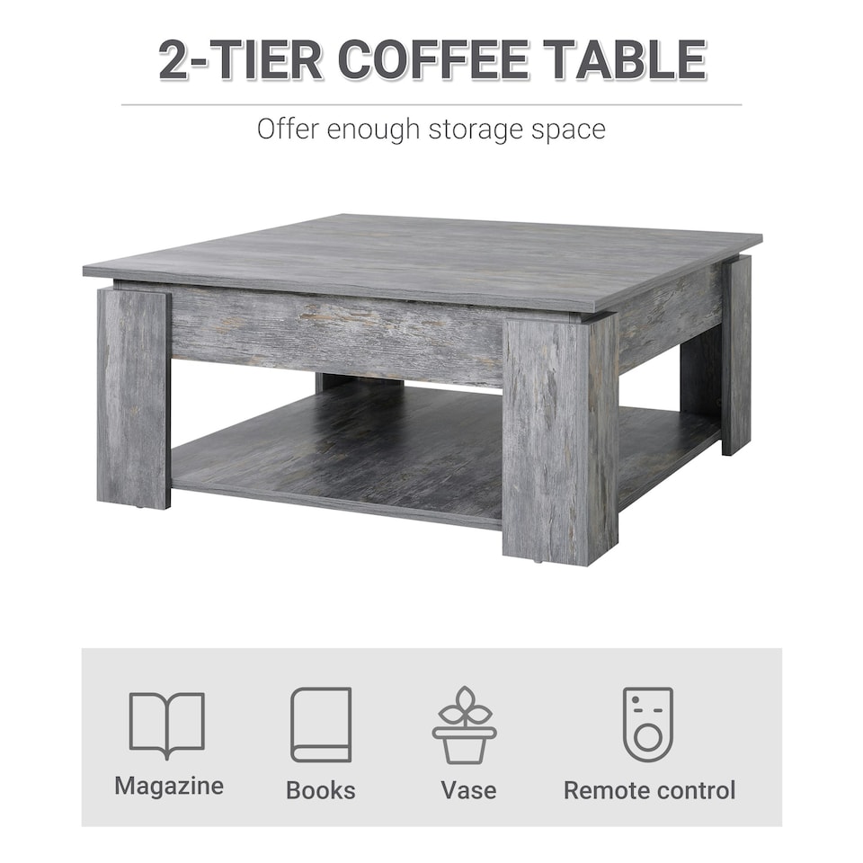 image 1 of HOMCOM 2 Tier Coffee Table Accent End Console Table Bottom Shelf Grey