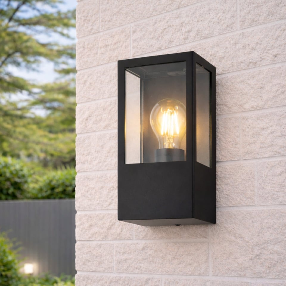 image 1 of CGC Dave Black Stainless Steel Outdoor Wall Light Lantern E27 IP54
