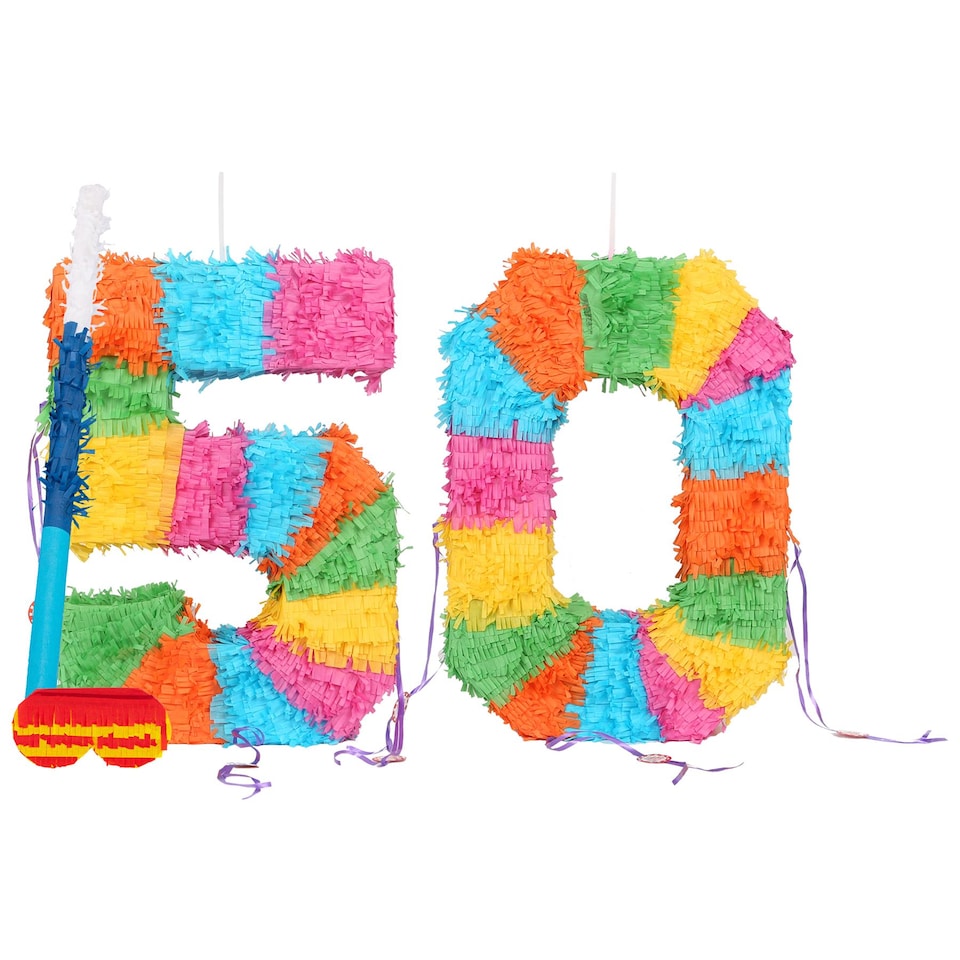 image 1 of Fax Potato 50th Birthday Pinata Set with Stick & Blindfold - Blue Stick