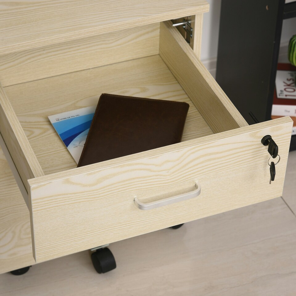 image 1 of Vinsetto 2-Drawer Locking Office Filing Cabinet 5 Wheels Rolling Storage Oak