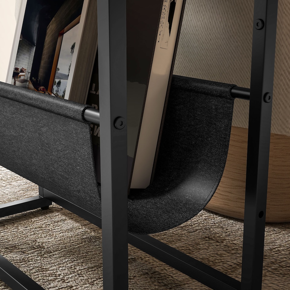 image 1 of HOMCOM Narrow Side Table, Industrial End Table with 3-Tier Storage, V-Shaped Magazine Holder, Slim Nightstand for Living Room, Bedroom, Small Spaces, 43 x 18 x 56 cm, Rustic Brown