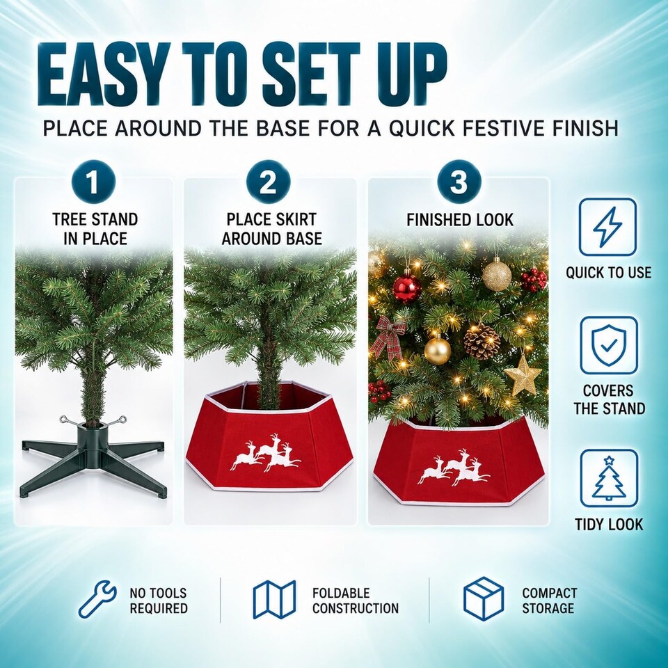 image 1 of 26.8 Inch Hexagonal Fabric Christmas Tree Collar Foldable Red Burlap Cover for Tree Stands