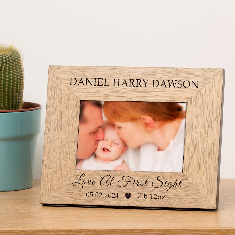 image 1 of Personalised New Baby Love At First Sight Wood Picture Frame 6x4