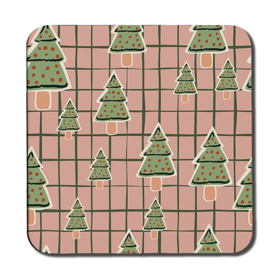image 1 of Placemat And Coaster Set Christmas Tree Print With Wood Bottom Limited Edition Exclusive