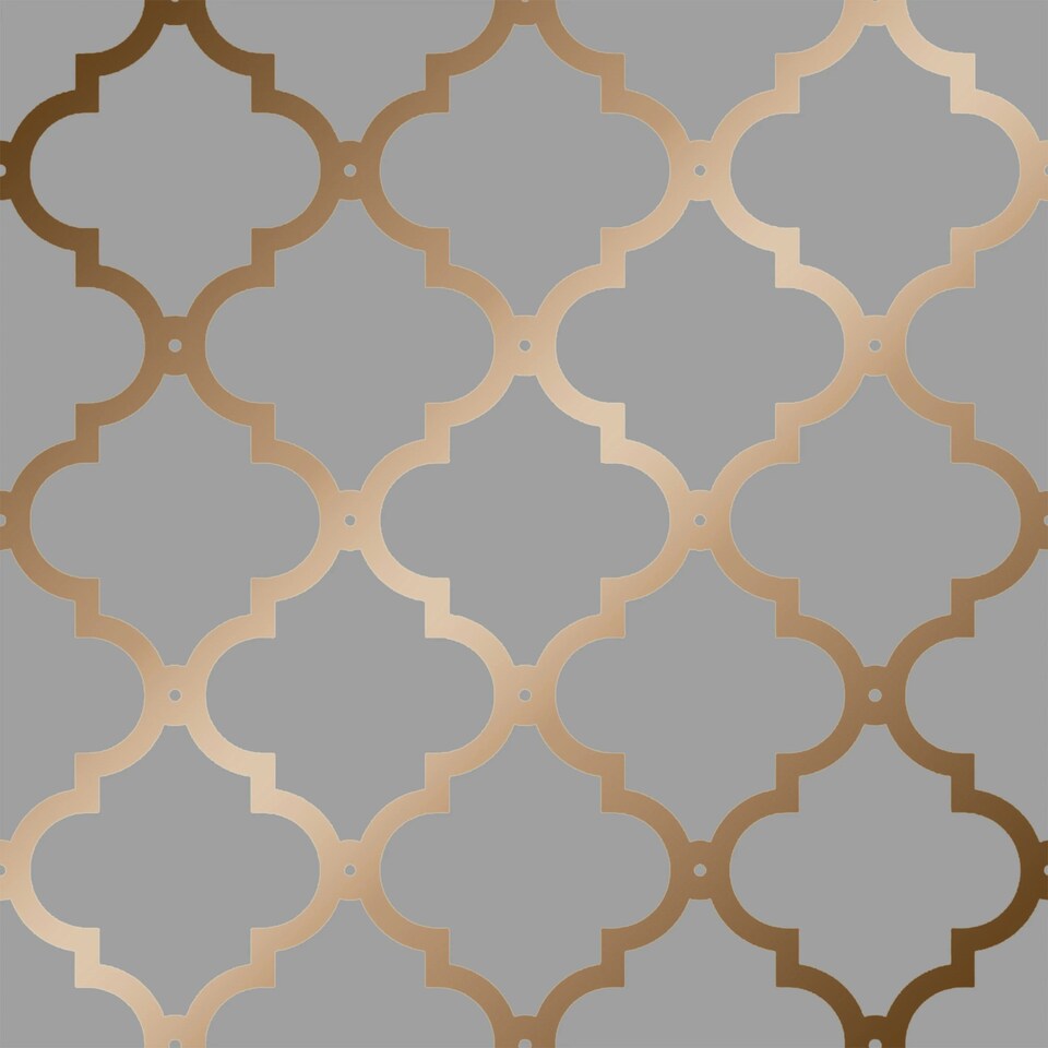 image 1 of Sample of Morocco Trellis Wallpaper in Grey and Copper Multi