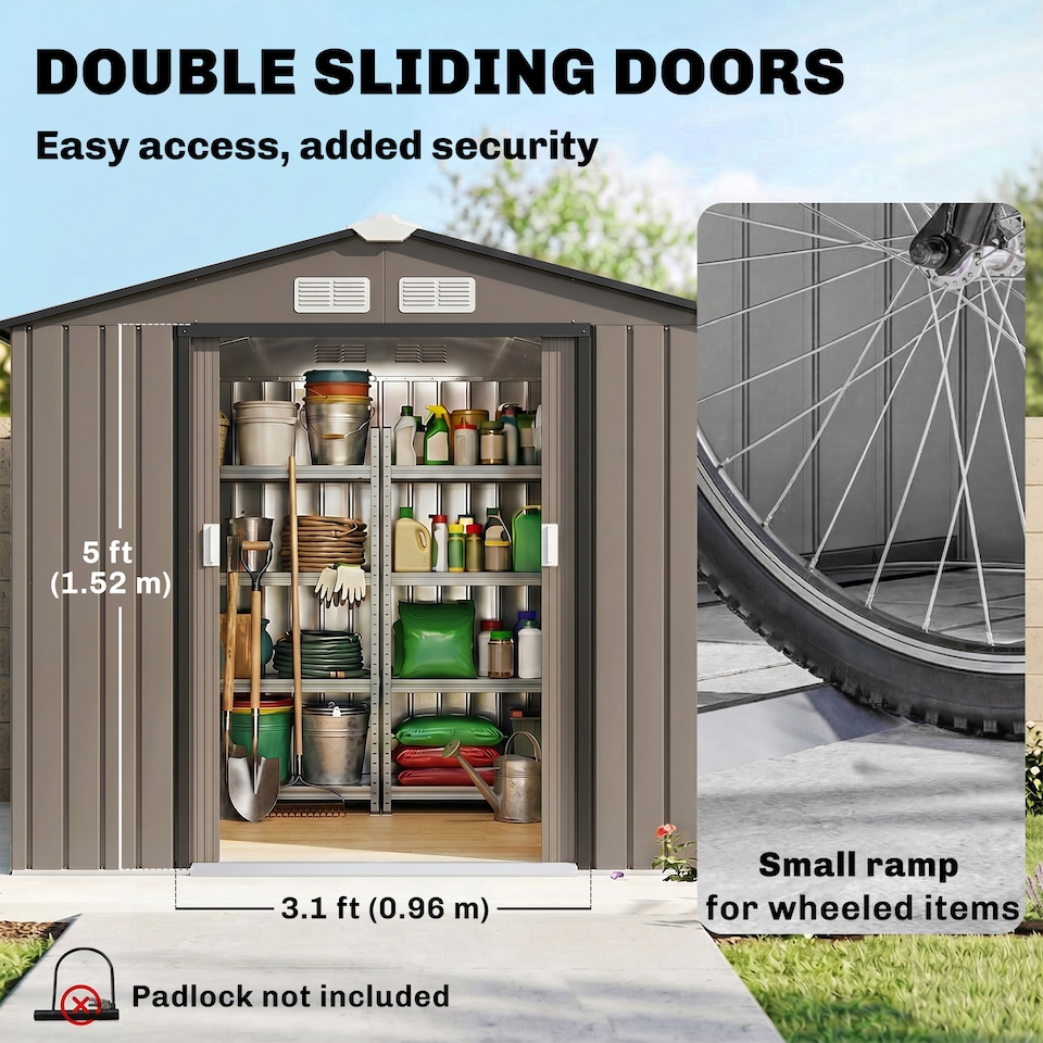 image 1 of Outsunny 7 x 4ft Garden Shed Storage with Foundation Kit and Vents, Brown | Brown
