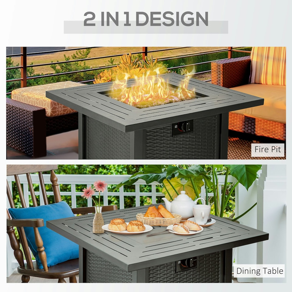 image 1 of Outsunny Outdoor Propane Gas Fire Pit Table w/ Rain Cover, 40000 BTU, Black
