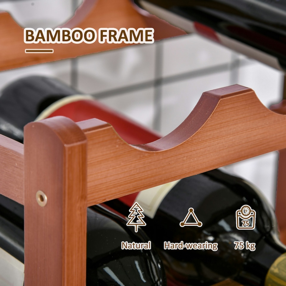 image 1 of HOMCOM Free Standing Wine Rack 16 Bottle Holders, Bamboo Display Shelf, Brown