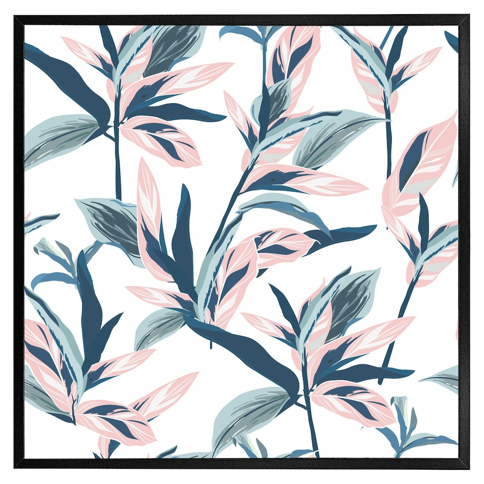 image 1 of Winter pink & blue flowers (Picture Frame) Black | S