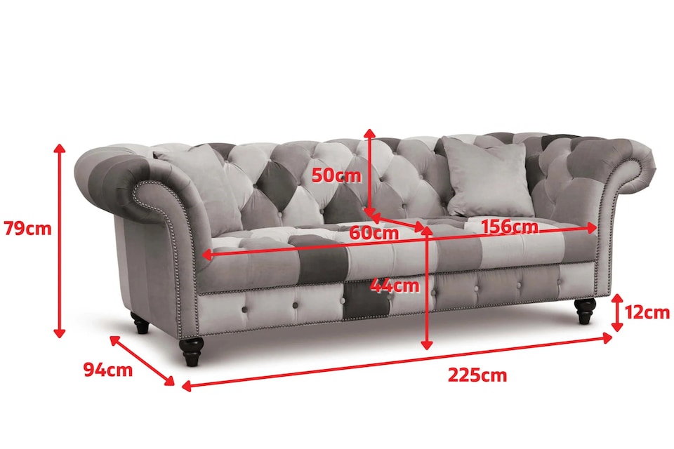 image 1 of Multicoloured Velvet Patchwork 3 Seater Scroll Arm Chesterfield Sofa PORTOFINO