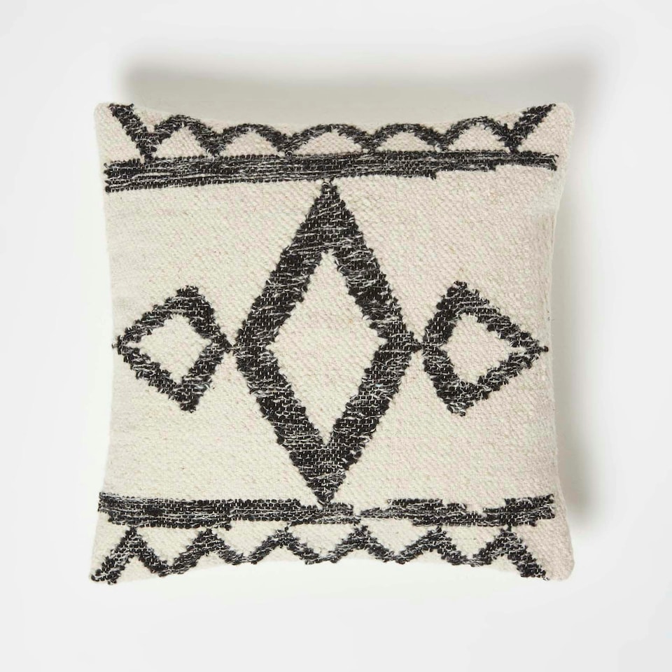 image 1 of Homescapes Koba Handwoven Traditional Black & Cream Cushion - 45 x 45 cm | Cream | 45 x 45 cm | 1