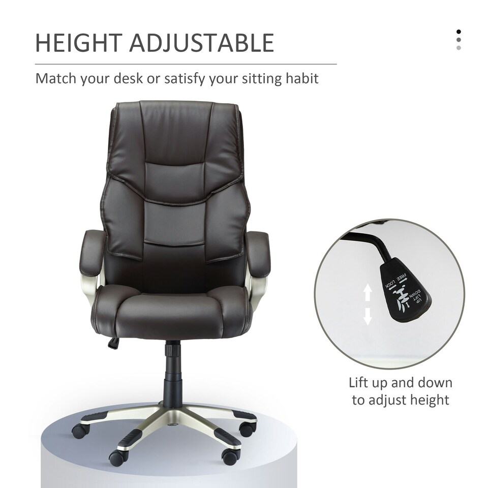 image 1 of HOMCOM Executive Office Chair Faux Leather Computer Desk Chair w/ Wheel Brown