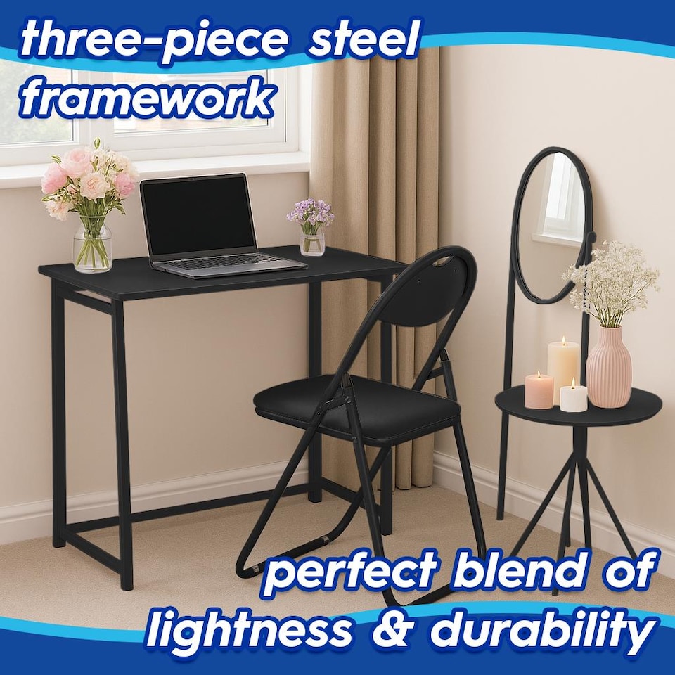 image 1 of Harbour Housewares Deluxe Wooden Folding Desk - 80cm - Black | Black | Black