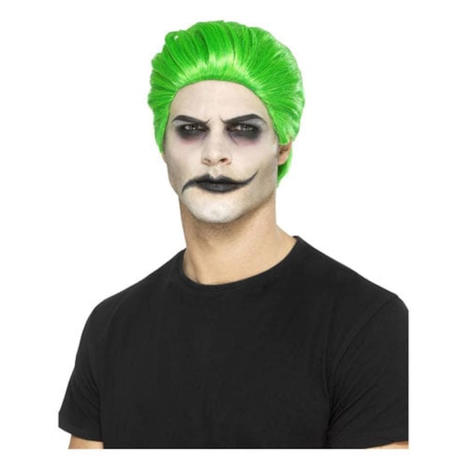 Slicked Back Trickster Neon Green Short Haired Wig