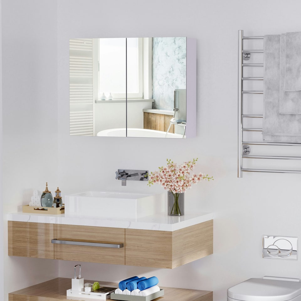 image 1 of HOMCOM Bathroom Mirror Cabinet Wall Mounted, 80 x 15 x 60 cm, White
