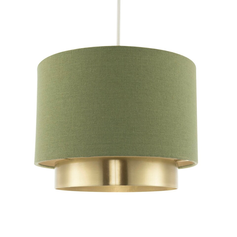 image 1 of Olive Green Linen Fabric Pendant Shade with Brushed Gold Metal Ring Green