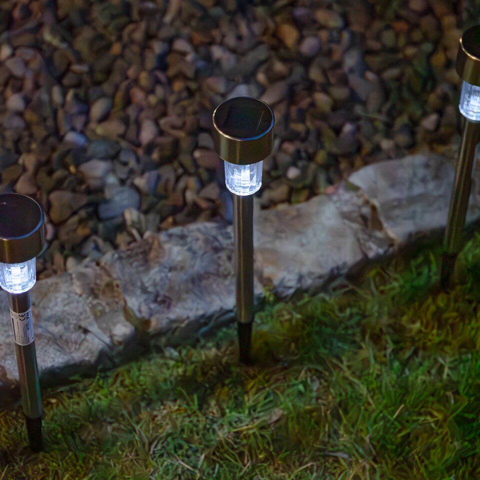 image 1 of 36cm 10 White LED Stainless Steel Solar Garden Path Lights