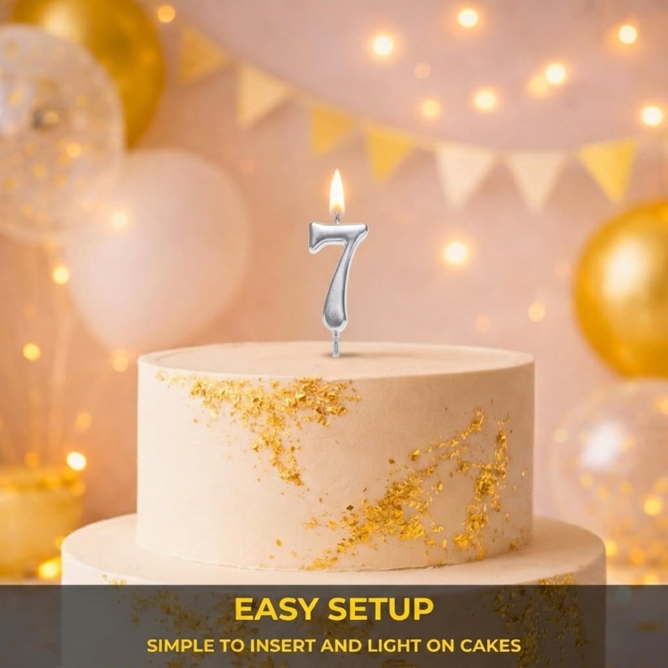 image 1 of Silver 7 Number Candle Birthday Anniversary Party Cake Decorations Topper | Silver
