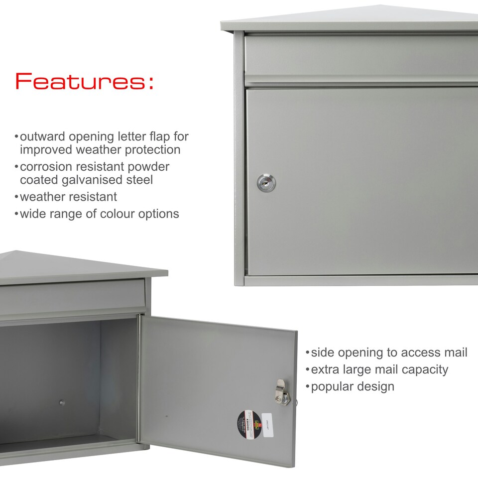 image 1 of Burg-Wachter Mersey Large Wall Mounted Galvanised Steel Post Box - 36x35x20cm Silver