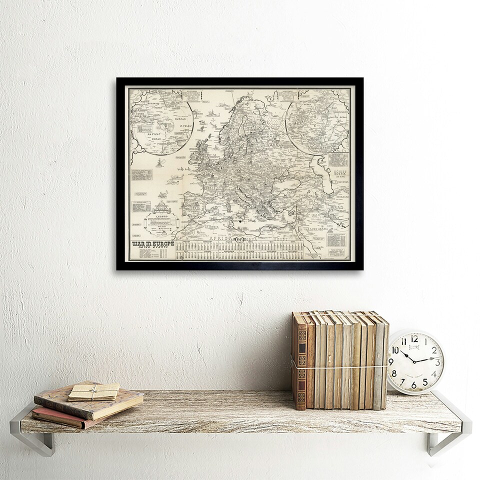 image 1 of Map Turner 1944 War Europe Dated Events 12x16" Framed Wall Art Print