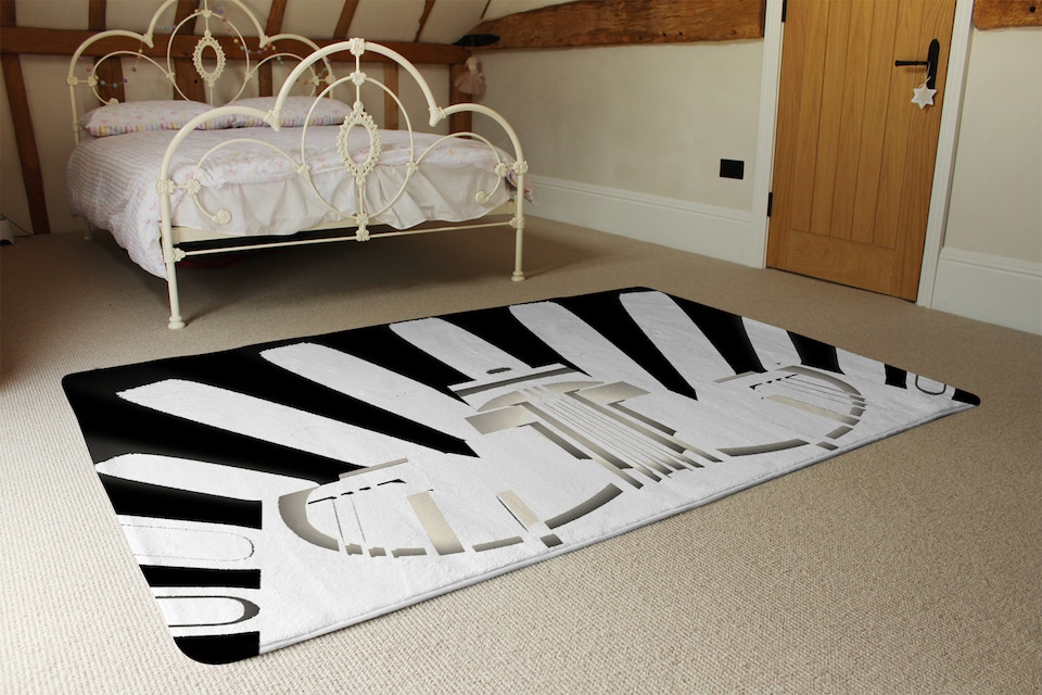 image 1 of Art Deco Skyscraper In Black & White Designer Rug | Multi