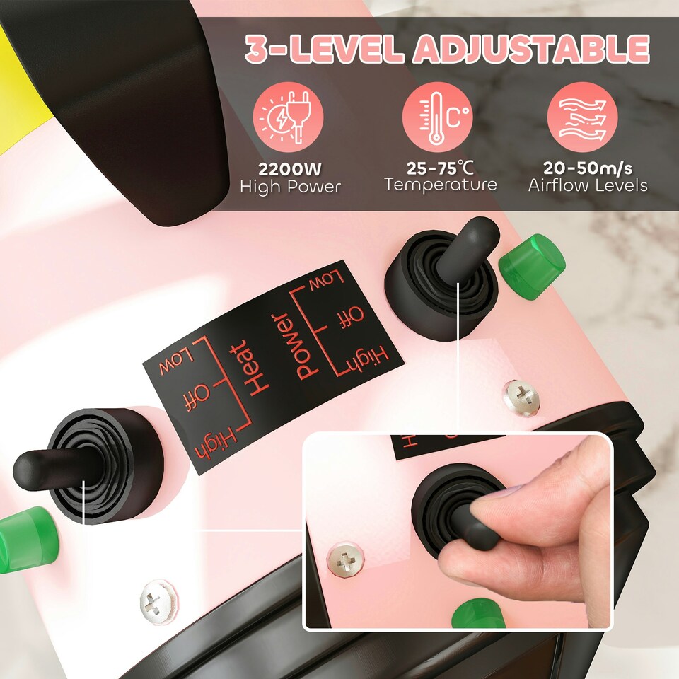 image 1 of PawHut 2200W Dog Hair Dryer with Adjustable Temperature & Velocity, Pink