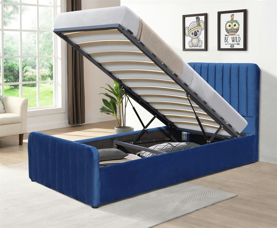 image 1 of Ottoman Storage Bed blue 4ft6 Big Double velvet bed gas lift up Storage Bed and 1 Mattress bedroom furniture