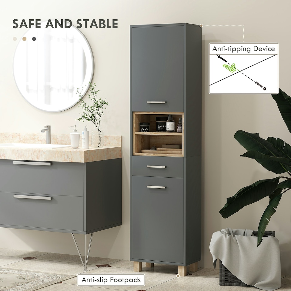 image 1 of HOMCOM Bathroom Storage Unit with Open Shelves and Drawer Grey