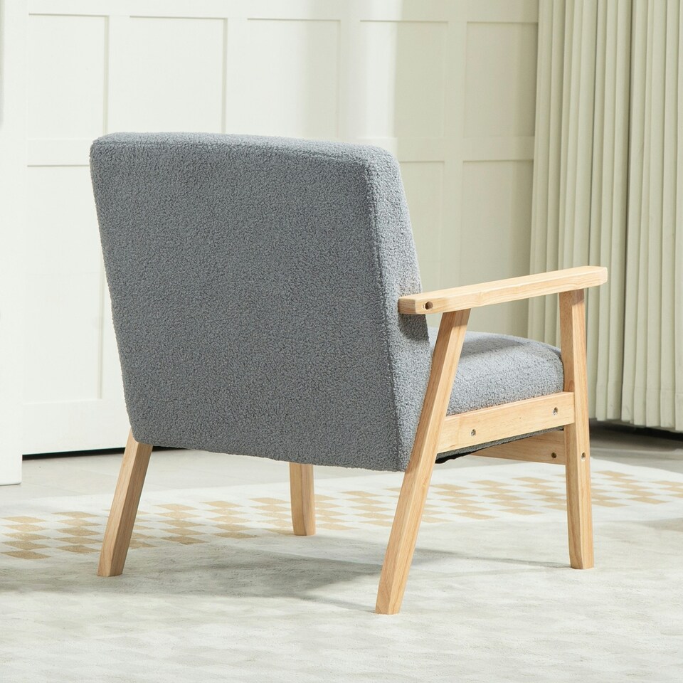 image 1 of HOMCOM Accent Chair with Wood Frame Wide Seat Cashmere Armchair Grey