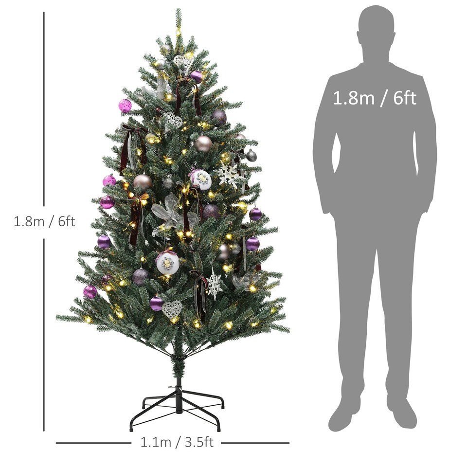 image 1 of HOMCOM 6ft Artificial Prelit Christmas Tree w/ LED Lights, Purple Ornaments