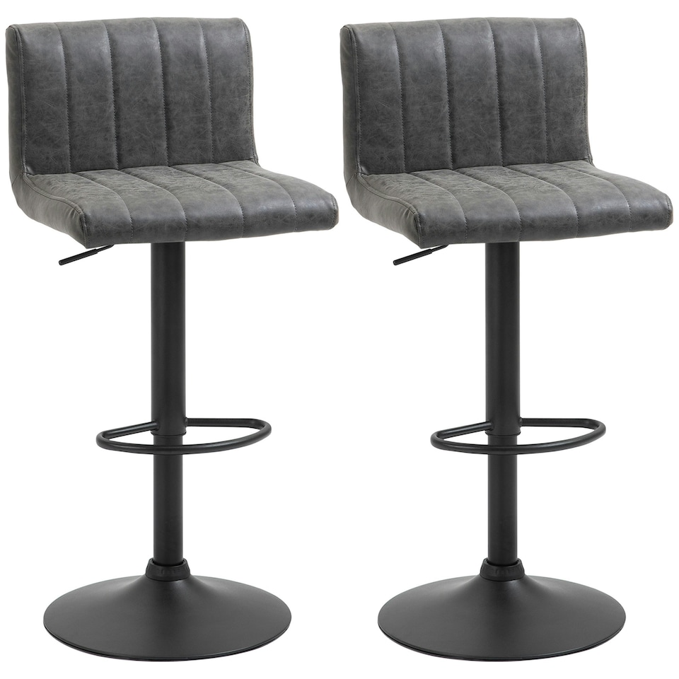 image 1 of HOMCOM Set of 2 Adjustable Height Bar Chairs with Footrest, Grey