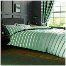 VELVETIO Oscar Stripe Duvet Cover Set Reversible Polycotton Easy Care Beddings Green | Duck Egg | Single