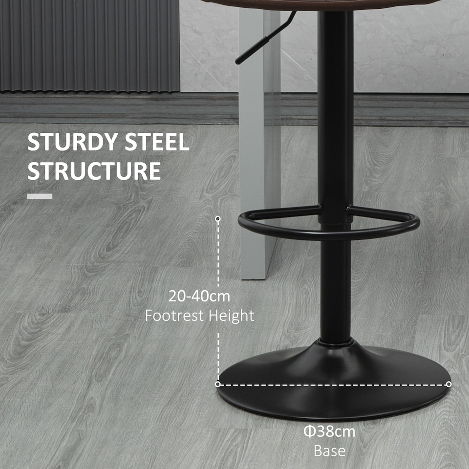 image 1 of HOMCOM Bar Stools Set of 2 Adjustable Counter Barstools W/ Footrest Brown