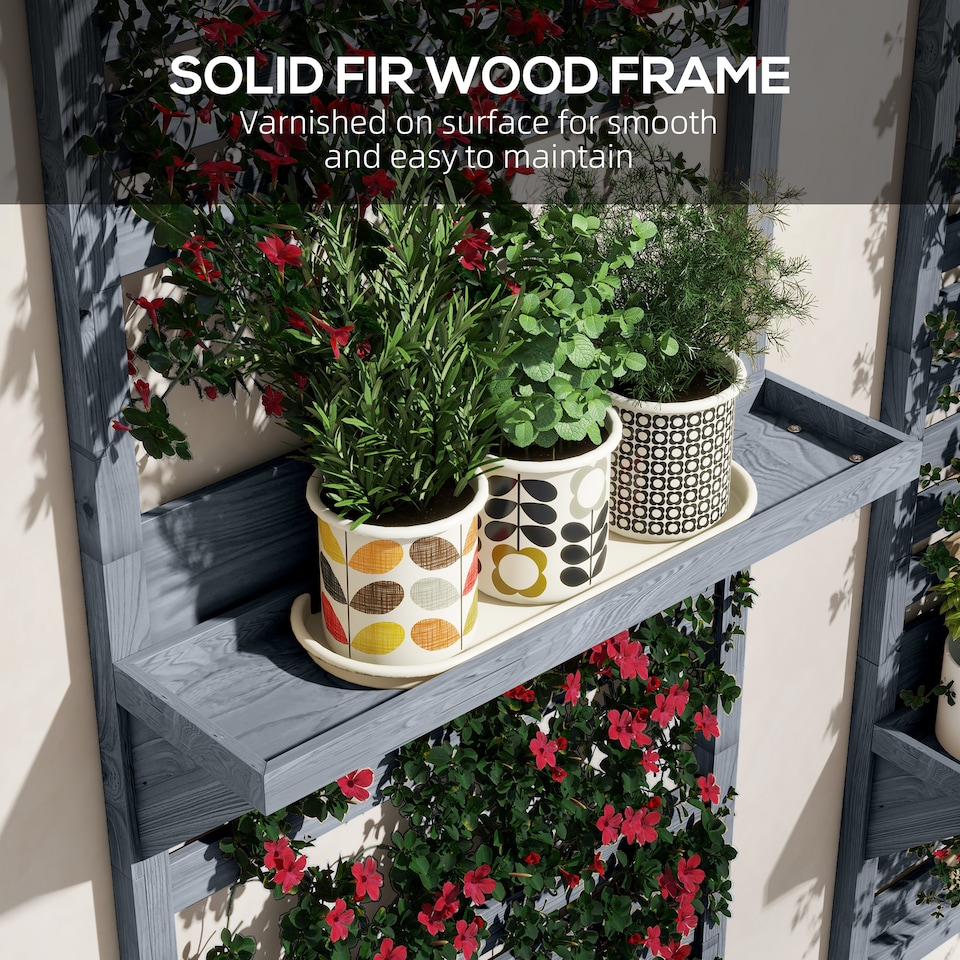 image 1 of Outsunny Wall Mounted Plant Stands Set of 2 with Shelves and Slatted Trellis