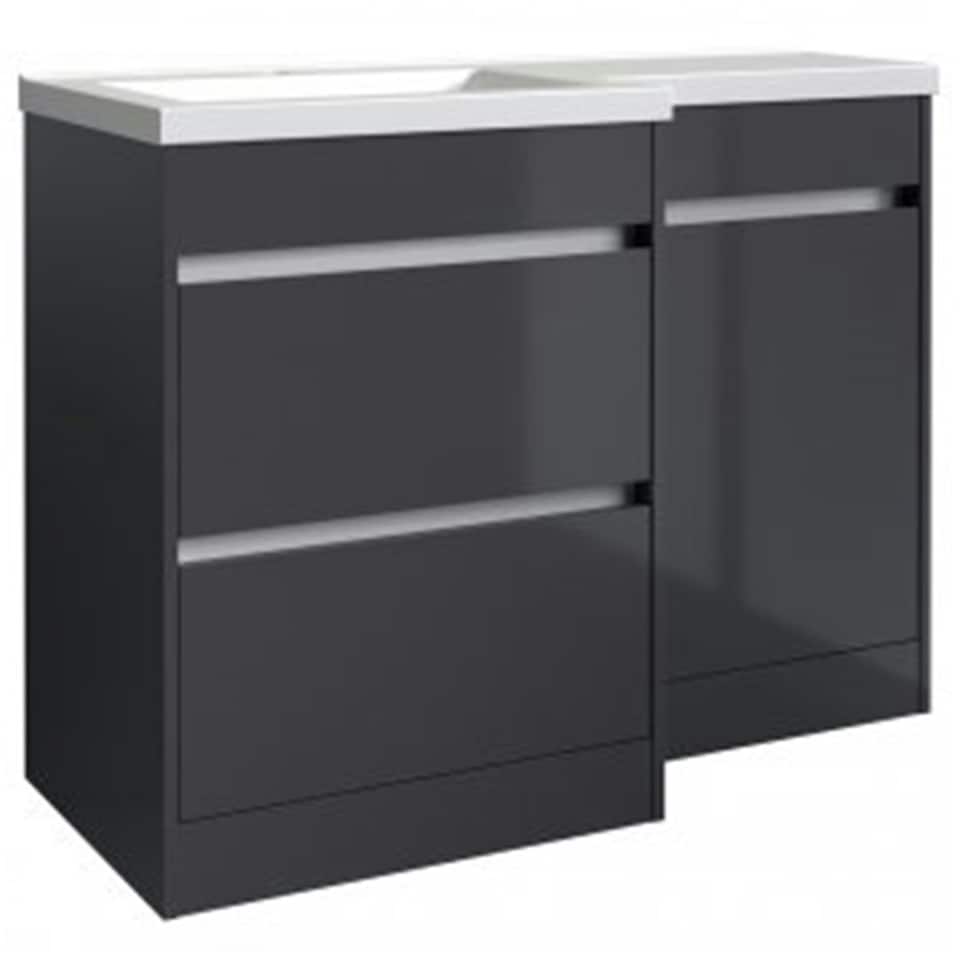 image 1 of Bathroom Left Handed 2-Drawer Combination Unit with L Shape Basin 1100mm Wide - Storm Grey Gloss - Brassware Not Included | Grey | Grey | 1
