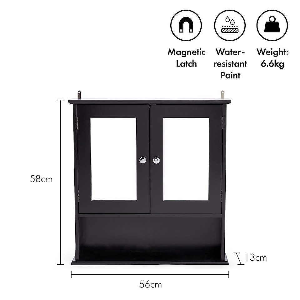 image 1 of VonHaus Shrewsbury Black Bathroom Mirror Cabinet with Storage