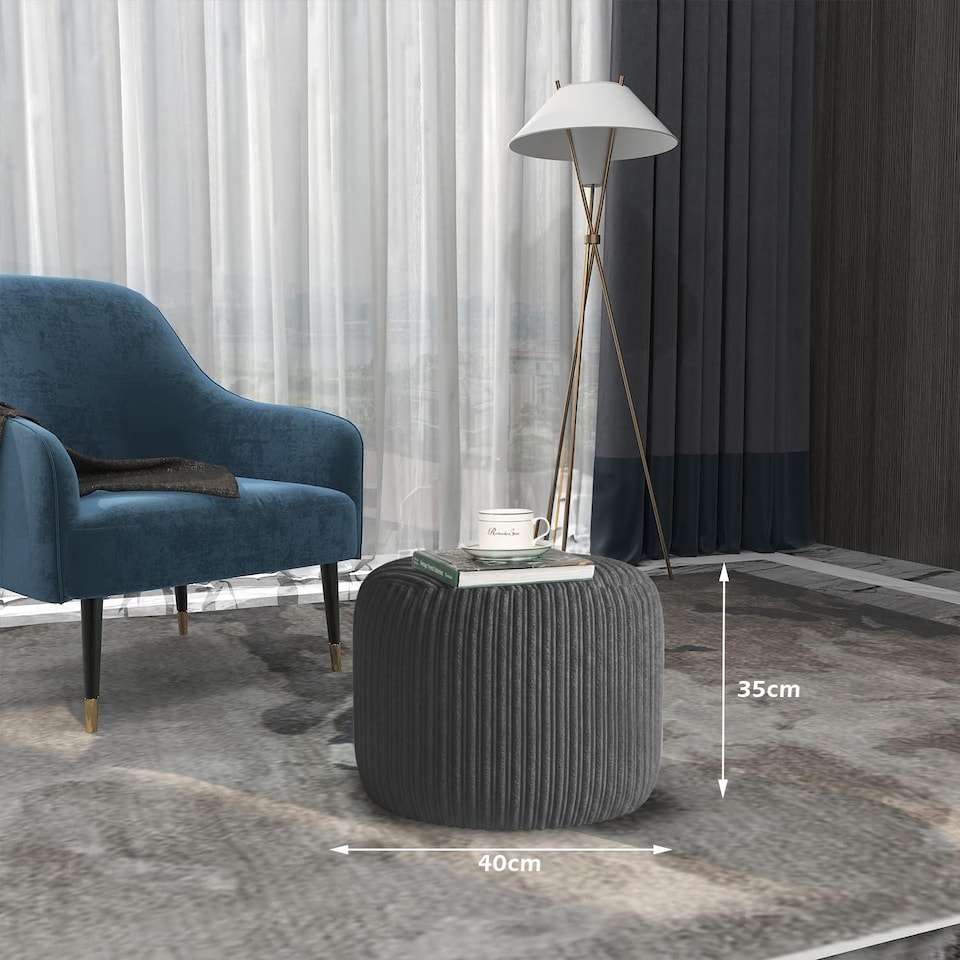 image 1 of Charcoal Jumbo Cord Footstool Oval Pouffe, Corduroy Ottoman Bean Bags 40cm x 35cm