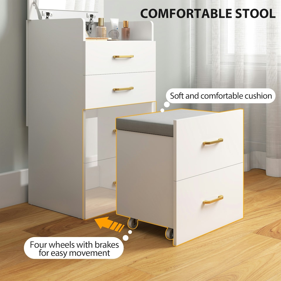 image 1 of HOMCOM 3 in 1 Dressing Table Vanity Desk with Mirror and Cushioned Stool White