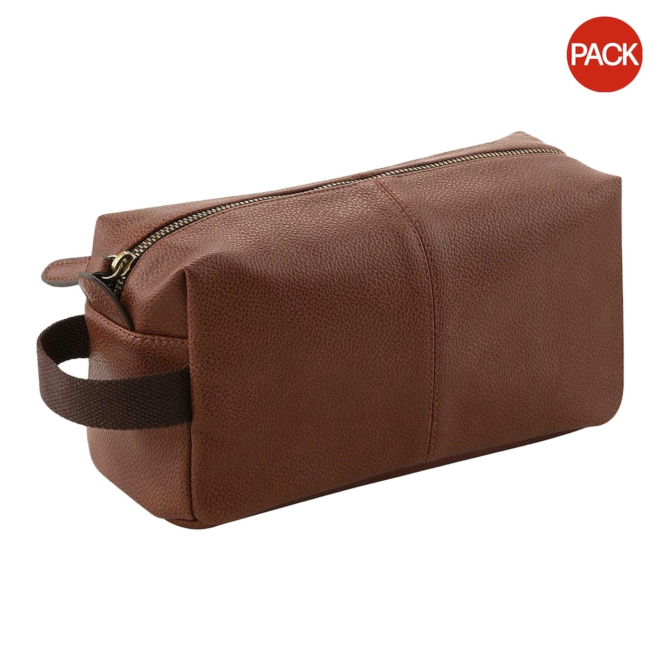 image 1 of Quadra NuHide Faux Leather Washbag (Pack of 2) - Tan - One Size | Brown