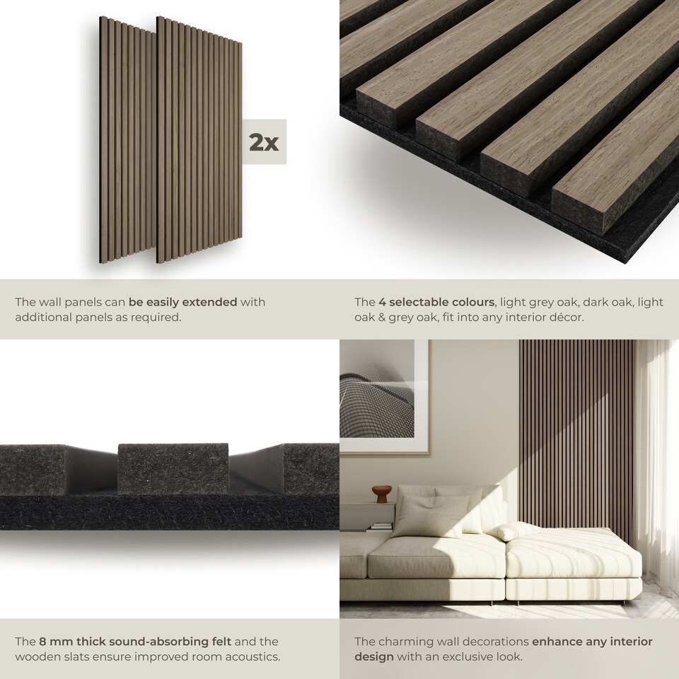 image 1 of Acoustic Wall Panels with Wood Veneer Slats, Thick Felt and Easy to Install | Brown | Dark oak | 120 x 60 x 120 cm | 2