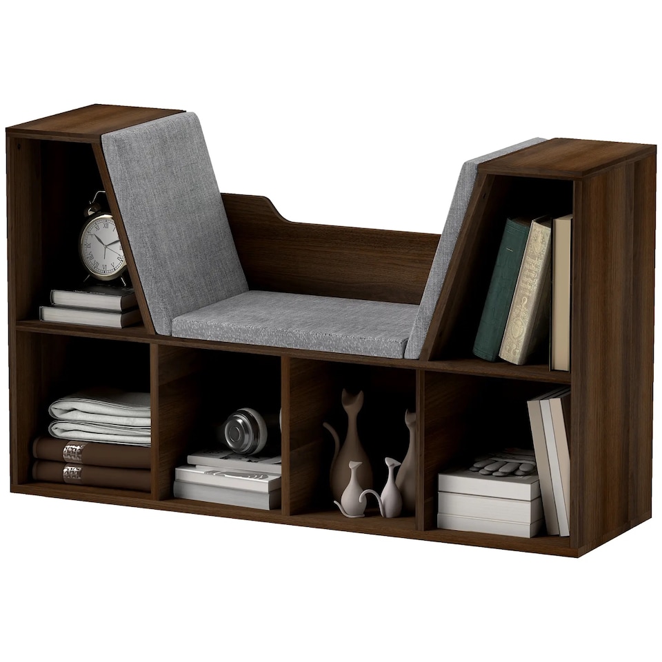 image 1 of Modern Bookcase Storage Cabinet With Reading Seat Chestnut