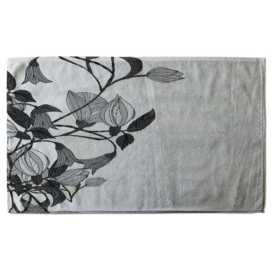 image 1 of Black & White Flower Illustration (Kitchen Towel)