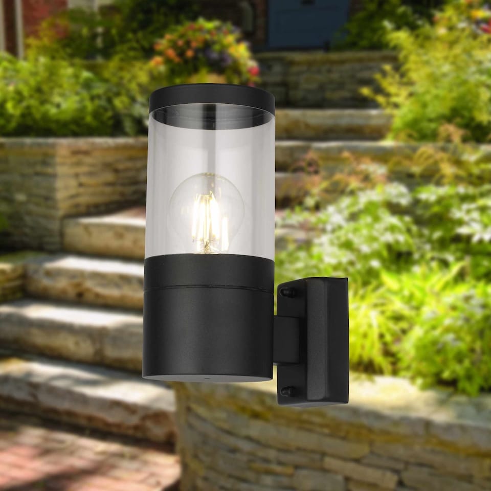 image 1 of Set of 2 Storm - Black IP44 Outdoor Wall Lights | Black | Clear | 2