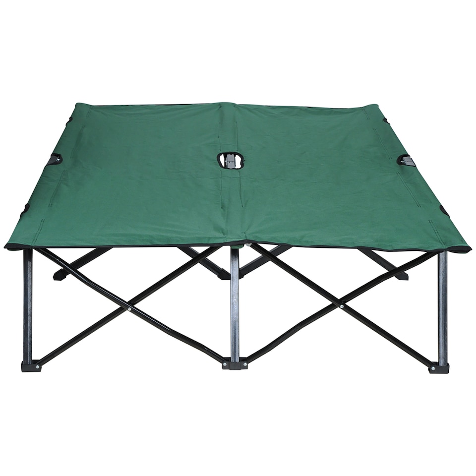 image 1 of Outsunny Double Camping Bed Camping Cot Foldable Sunbed Outdoor Patio Sleeping Bed Super Light with Carry Bag Green