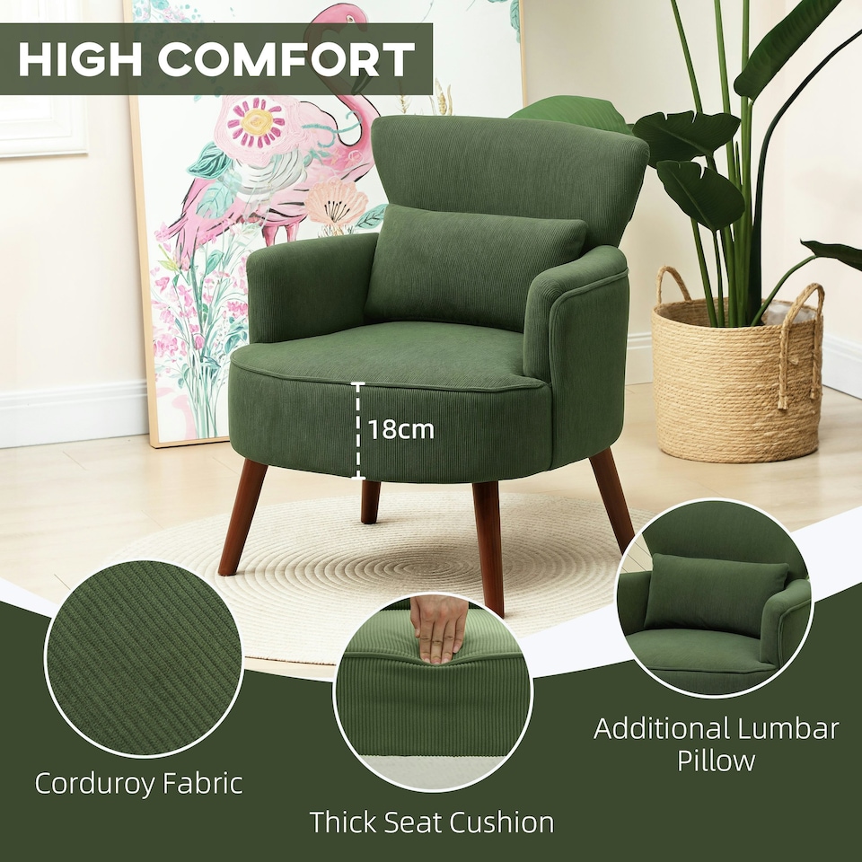 image 1 of HOMCOM Armchair with Padded Seat and Backrest for Living Room, Green Green