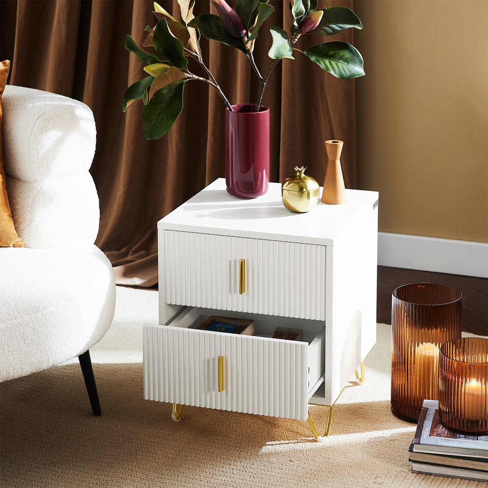 image 1 of SoBuy 2-Drawer Bedside Table, White, 15.75x15.75x18.50 inches, 22 kg - FBT115-Wx2