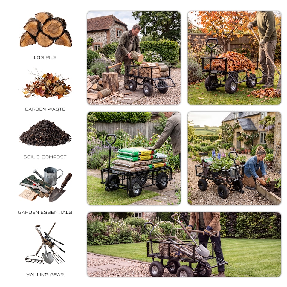 image 1 of MoverX 250KG Garden Trolley Heavy-Duty Wagon, Folding Sides, Rubber Wheels