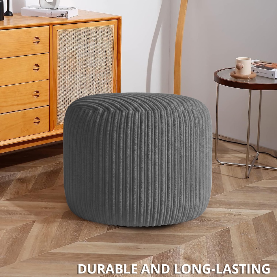 image 1 of Charcoal Jumbo Cord Footstool Oval Pouffe, Corduroy Ottoman Bean Bags 40cm x 35cm