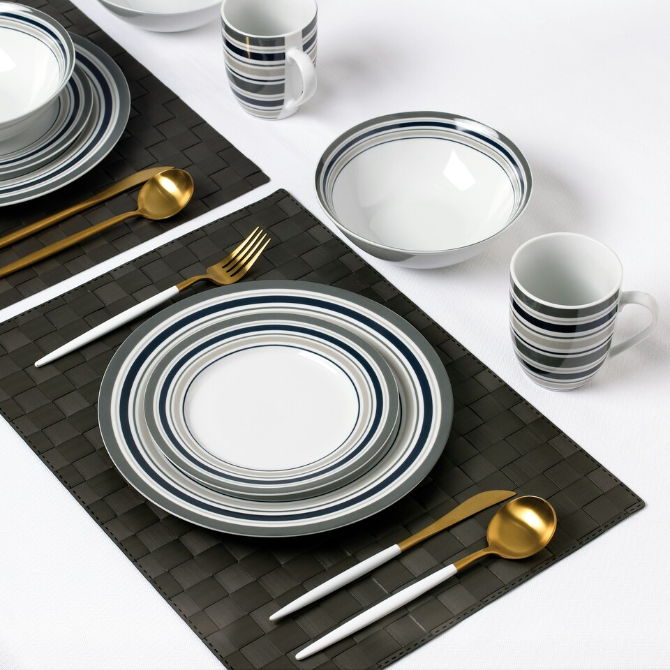 image 1 of 24pc Brompton Grey Stripe Dinner Set