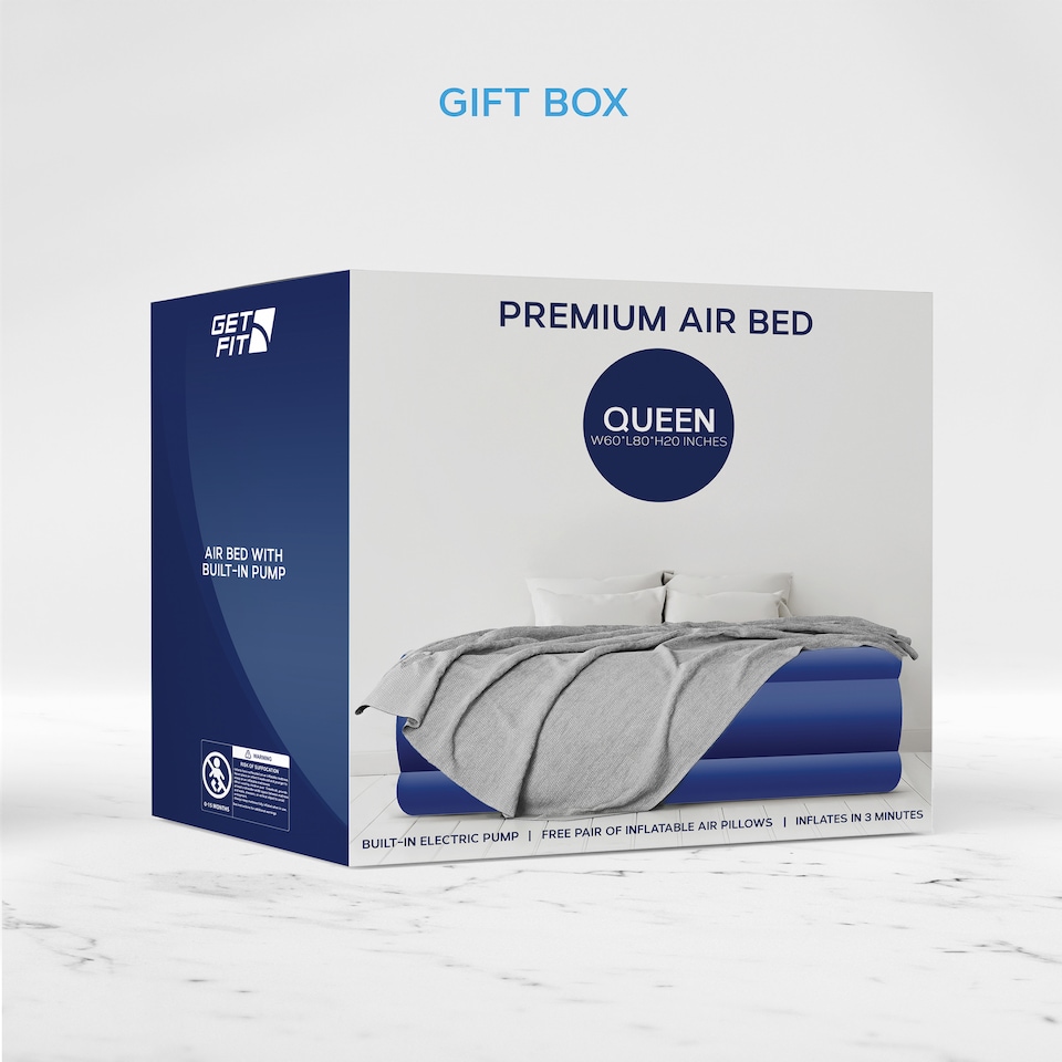 image 1 of Get Fit Air Bed With Built In Electric Pump - Premium King Size - Blow Up Bed With 2 X Free Pillows - Elevated Inflatable Air Mattress | Blue | Navy / White | 1